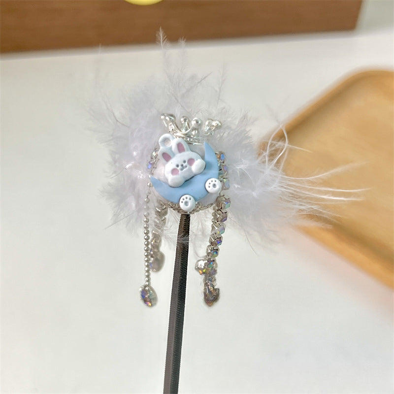 Wholesale 2PCS Crown Feather Ceramic Balls with Drilled Tassels Bow Knots Beads