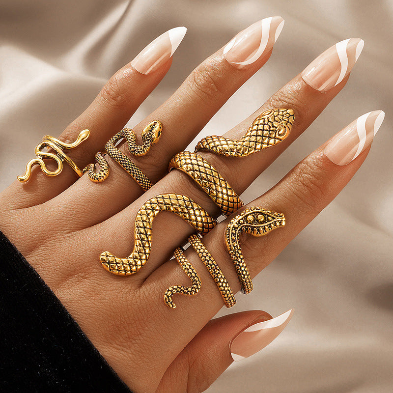 Wholesale Punk Snake Vintage Four-Piece Set Alloy Ring