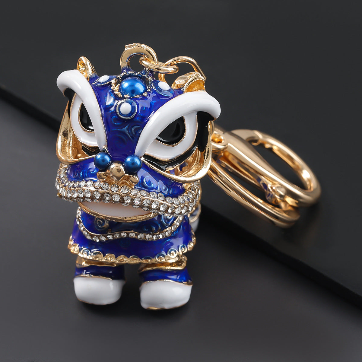 Wholesale Alloy Drip Oil Diamond Lion Dance Keychain