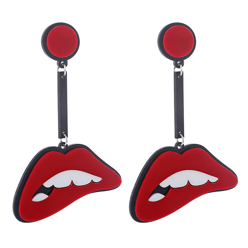 Lips rojos al por mayor mordiendo aretes acrílicos largos