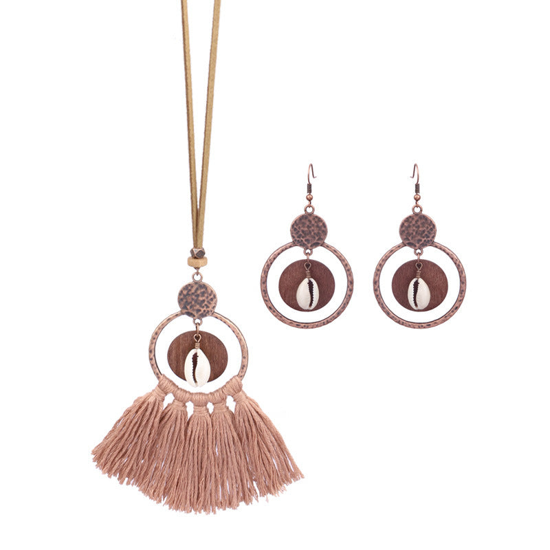 Wholesale Hollow Out Tassel Alloy Earrings Necklaces Set