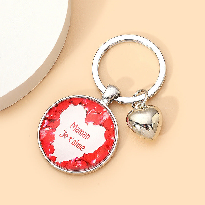 Wholesale Glass Mother's Day Love Time Stone Keychain