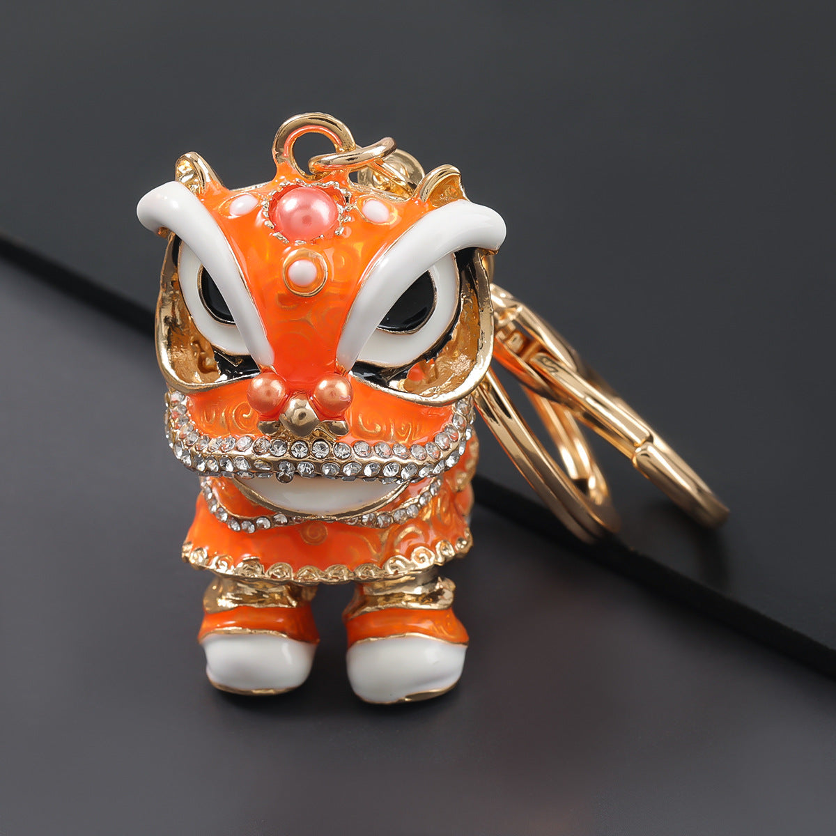 Wholesale Alloy Drip Oil Diamond Lion Dance Keychain