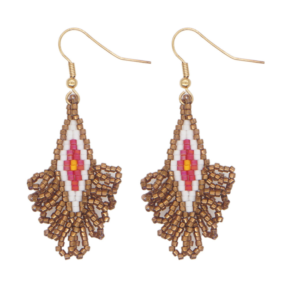 Wholesale Bohemian Geometric Scalloped Tassel Glass Earrings