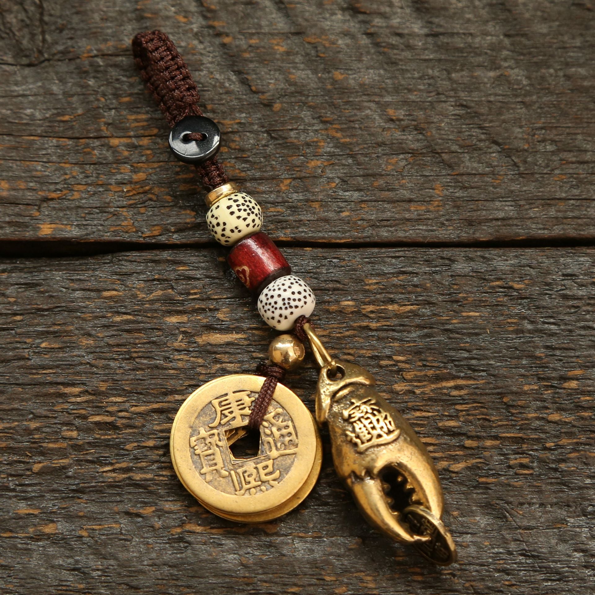 Wholesale Brass Crab Pliers with Five Emperor Coins Keychain
