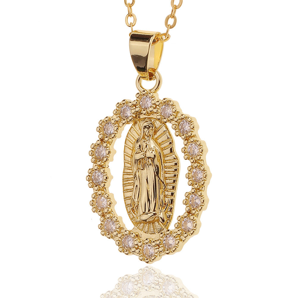 Wholesale Copper Micropaved Zircon Virgin Mary Pendant Believer Necklace