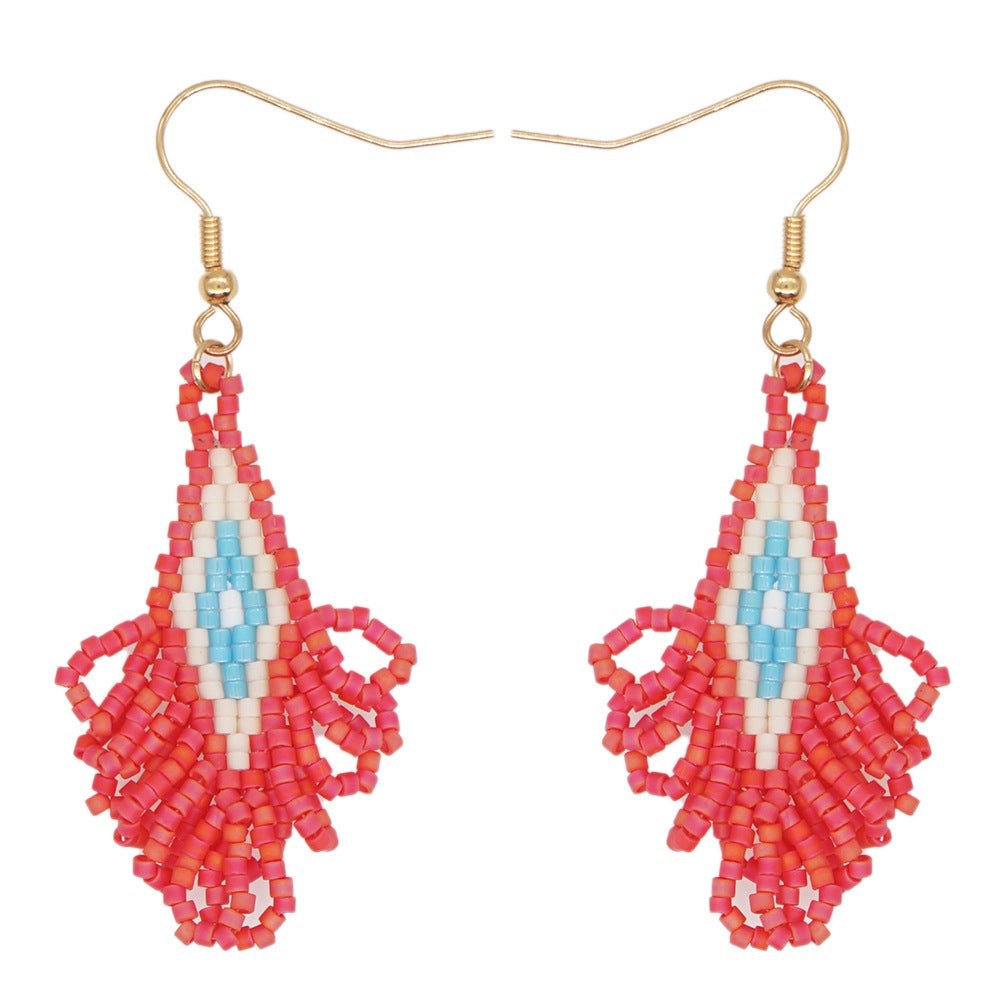 Wholesale Bohemian Geometric Scalloped Tassel Glass Earrings