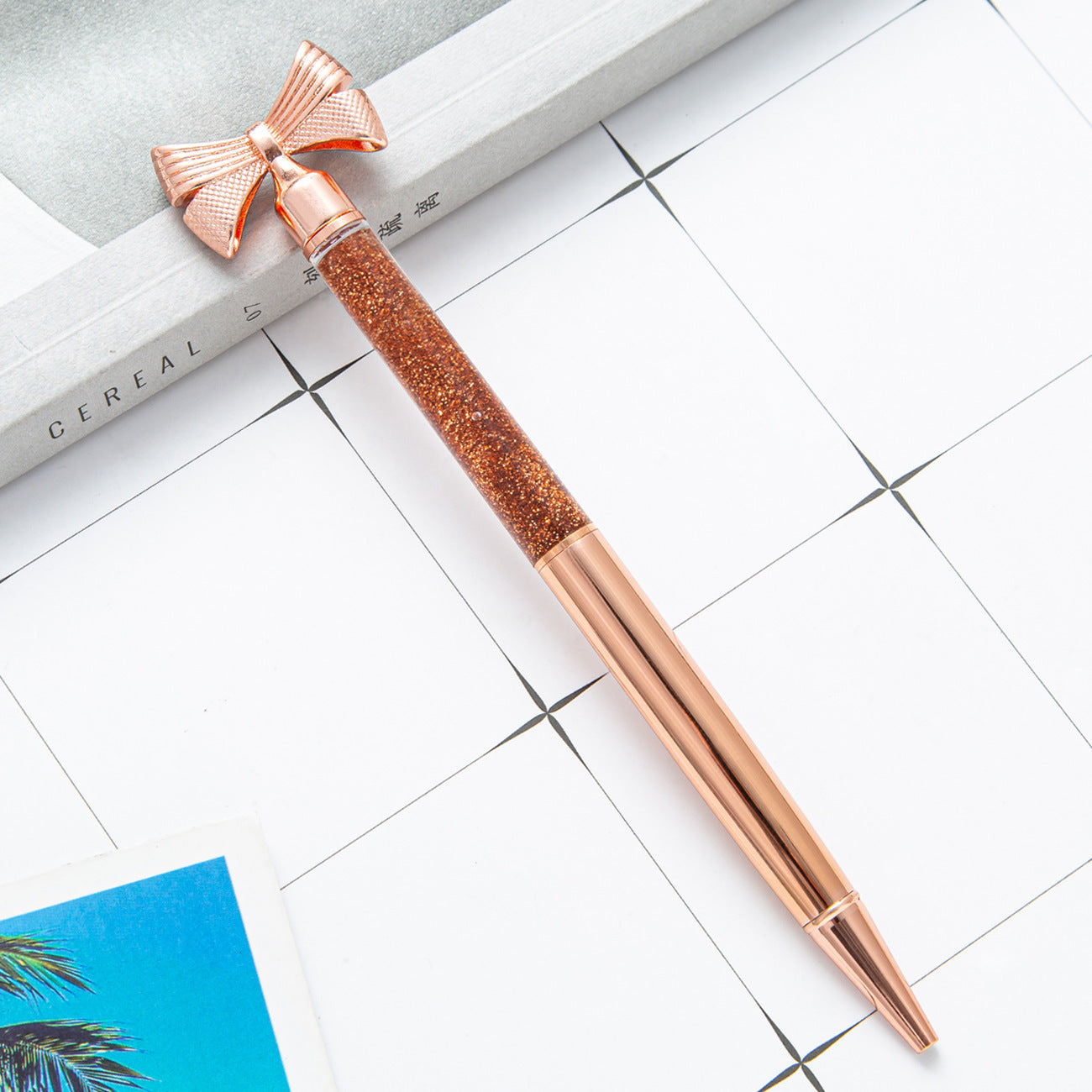 Wholesale Metal Gold Powder Into The Oil Bow Ballpoint Pen