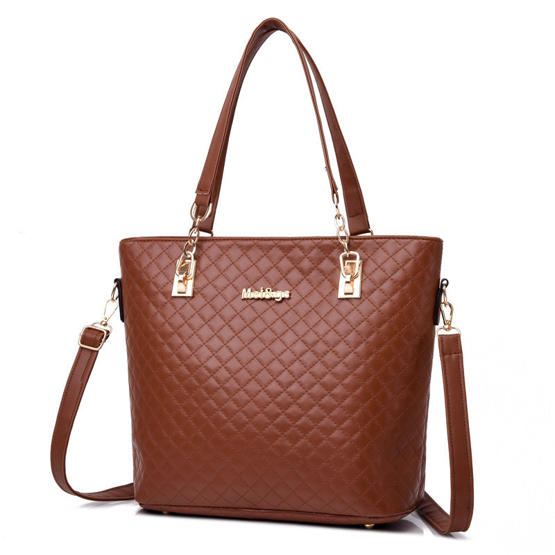 Wholesale PU Rhombus Embroidery Thread Shoulder Handbag Multi-Piece Set