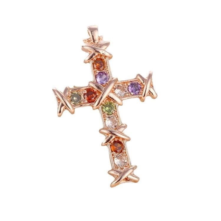 Wholesale Rose Gold Cross Zirconia Copper Necklaces