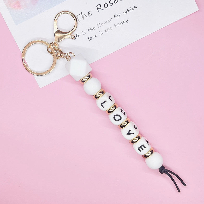 Regalo al por mayor del día de tarjeta del día de San Valentín AMOR Alfabeto Cuentas de silicona Llavero creativo