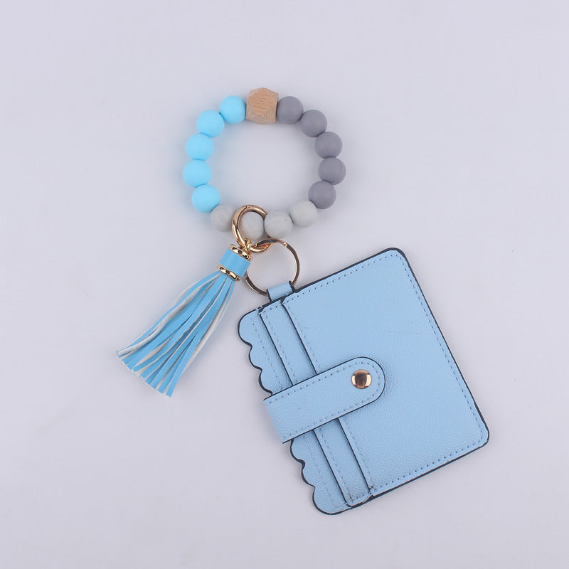 Wholesale Silicone Beaded Card Holder Wrist Keychain