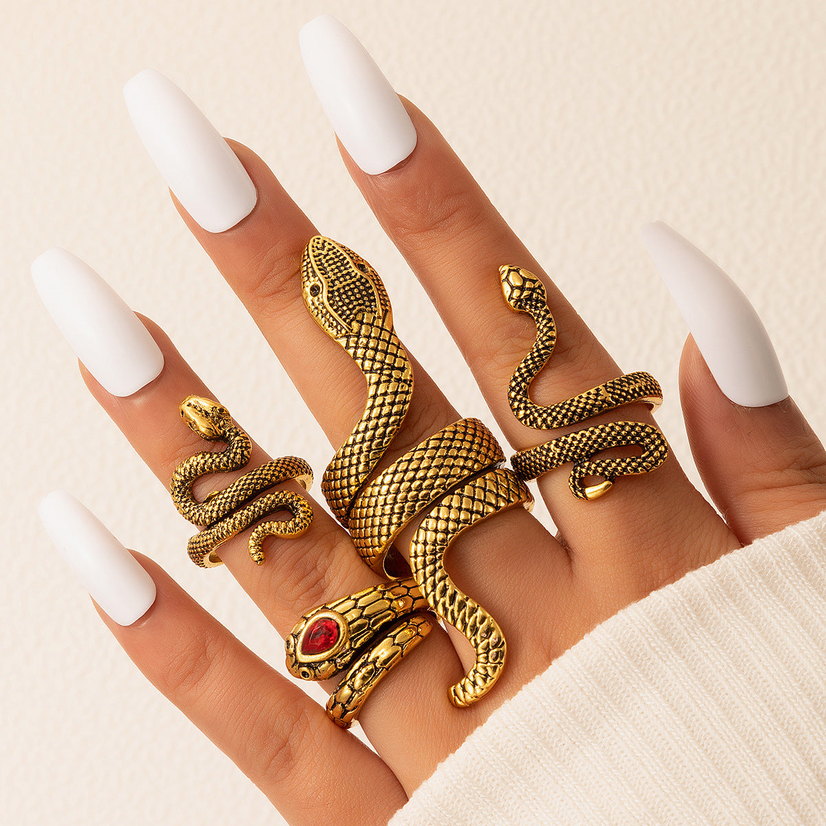 Wholesale Punk Snake Vintage Four-Piece Set Alloy Ring