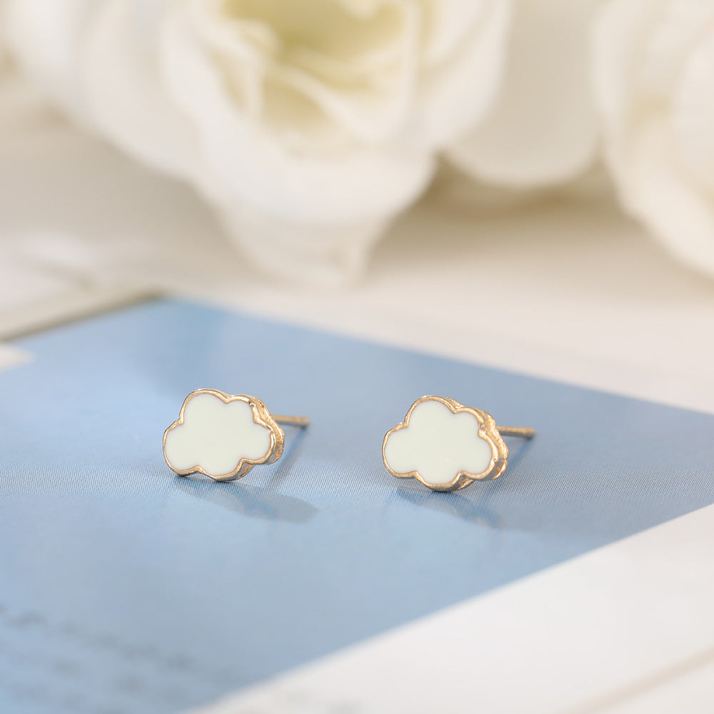 Wholesale Cloud Drip Oil White Alloy Ear Studs
