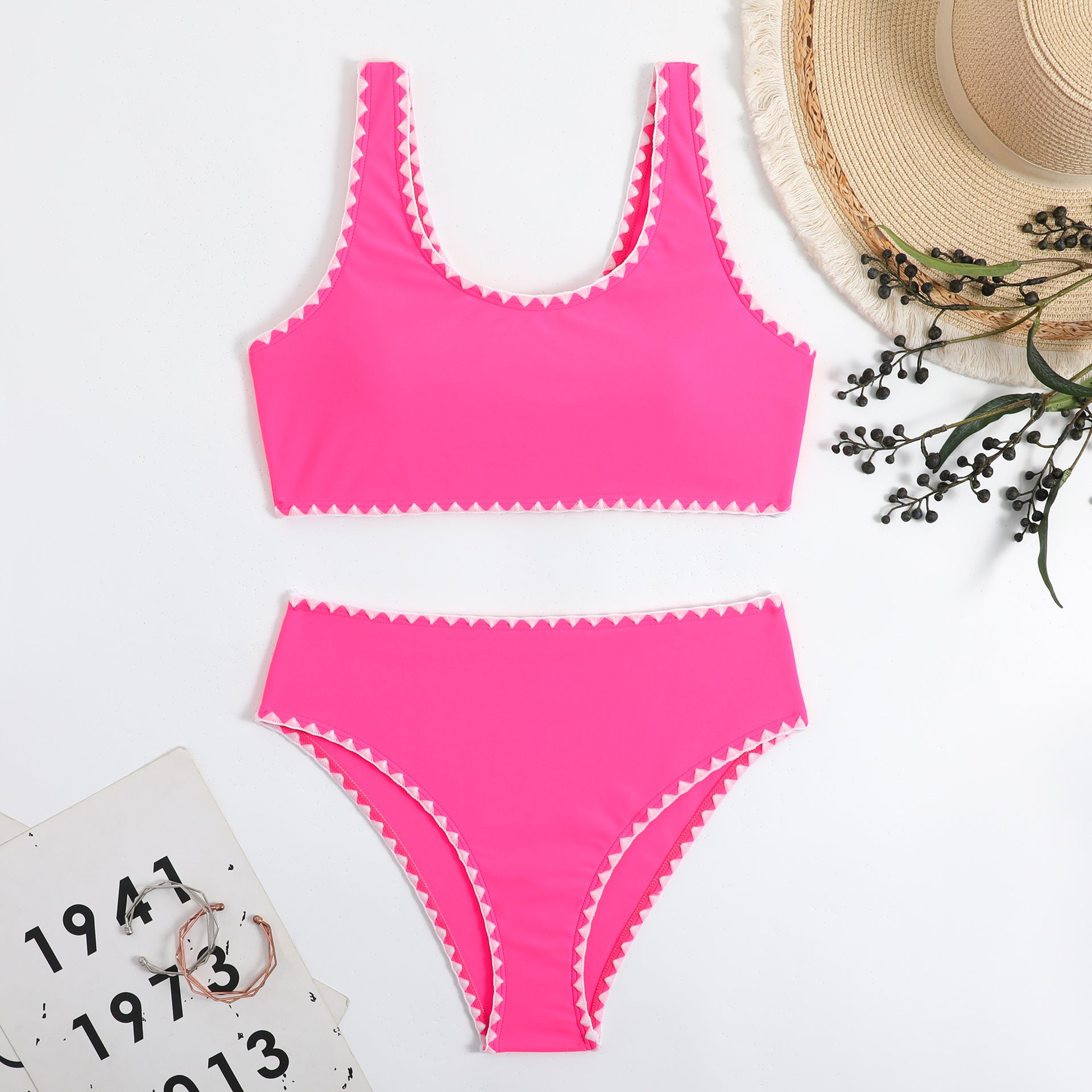 Wholesale Split Solid Color Lace Polyester Swimwear
