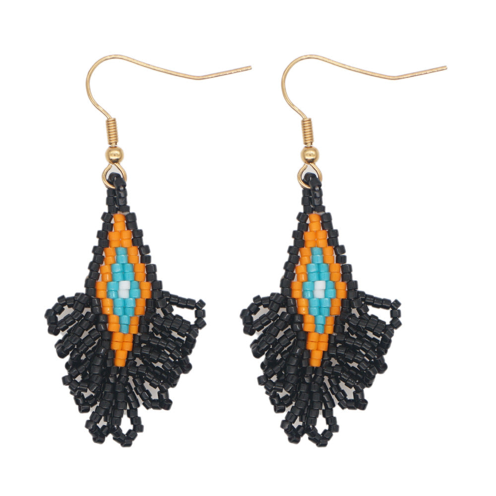 Wholesale Bohemian Geometric Scalloped Tassel Glass Earrings