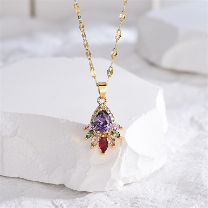 Wholesale Zircon Bow Knot Titanium Steel Necklaces