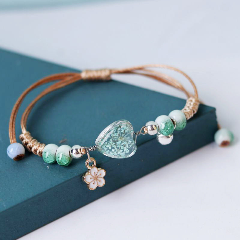 Flores secas al por mayor Love el corazón brazalete en forma de corazón