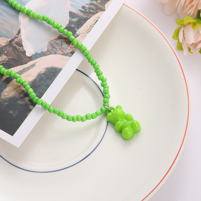 Wholesale Bear Candy Color Handmade Rice Beads Necklaces
