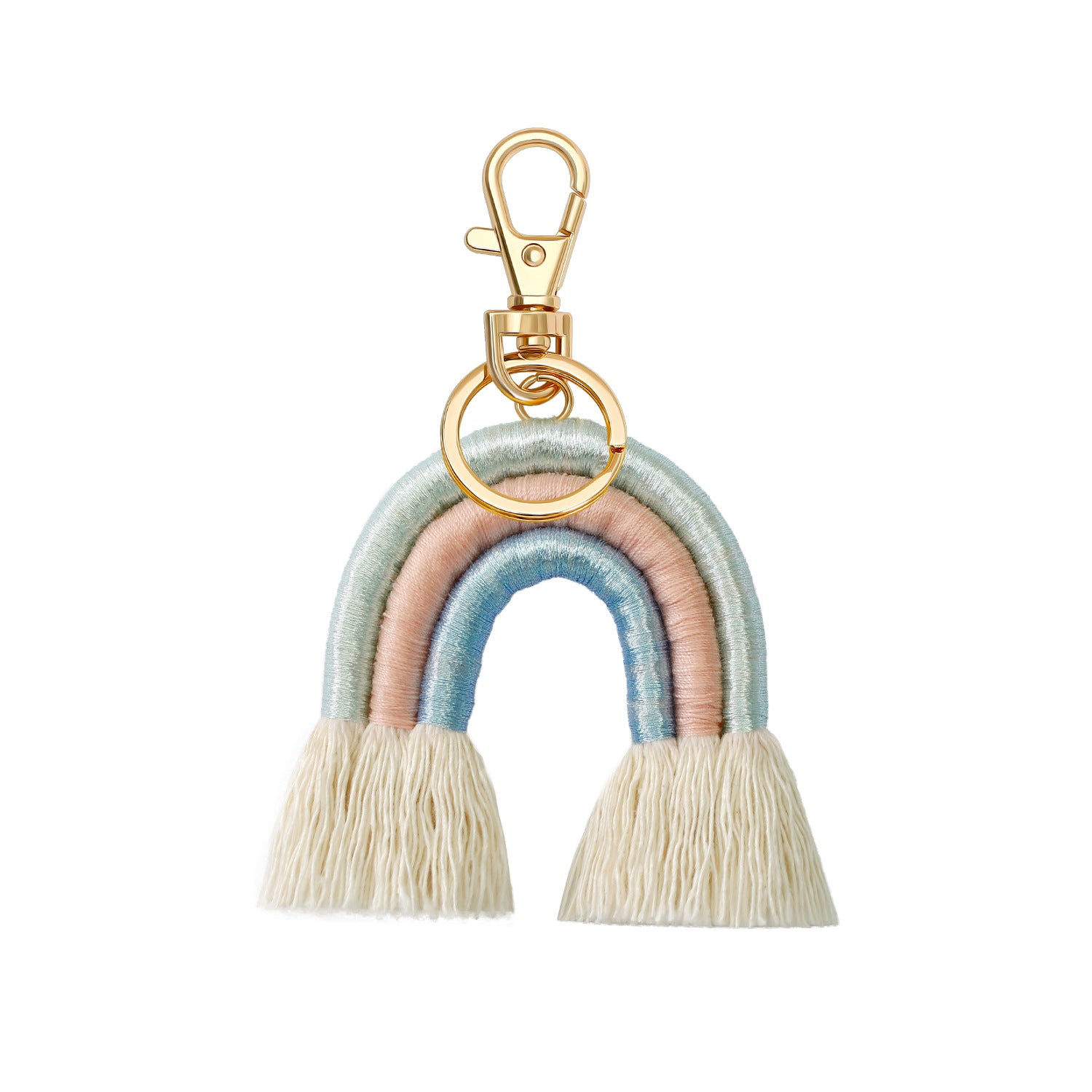 Wholesale Handwoven Rainbow Cotton Rope Lanyard Keychain