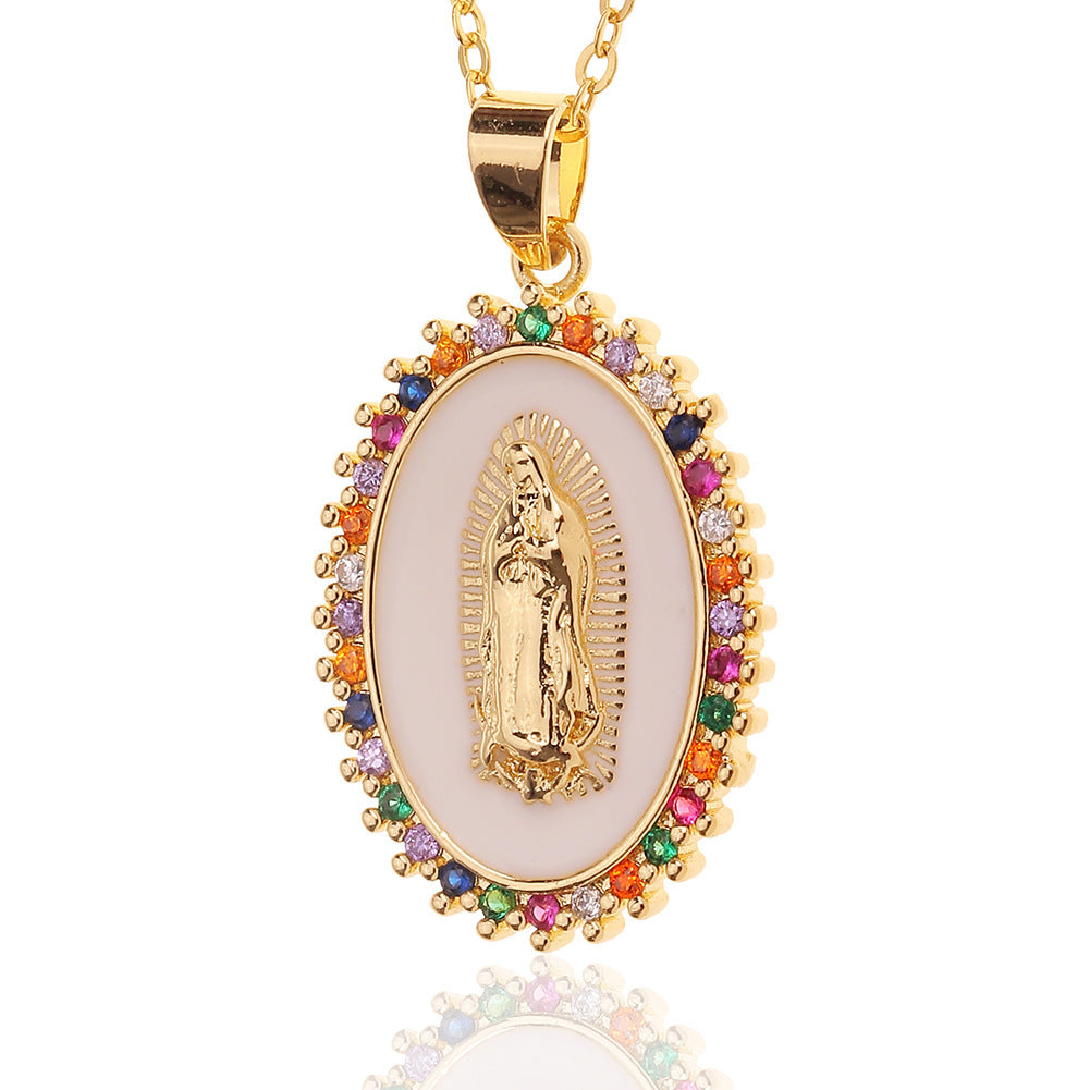 Wholesale Copper Micropaved Zircon Virgin Mary Pendant Believer Necklace