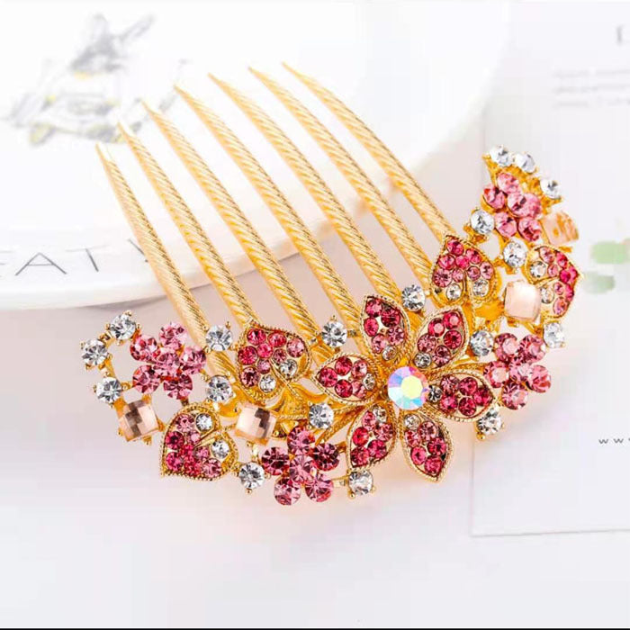 Venta al por mayor pinza para el cabello flor cristal diamante siete dientes peine para el cabello