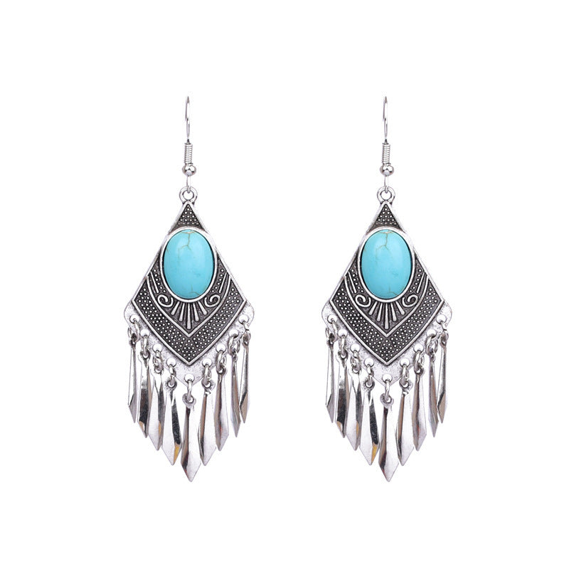 Wholesale Bohemian Silver Turquoise Alloy Earrings