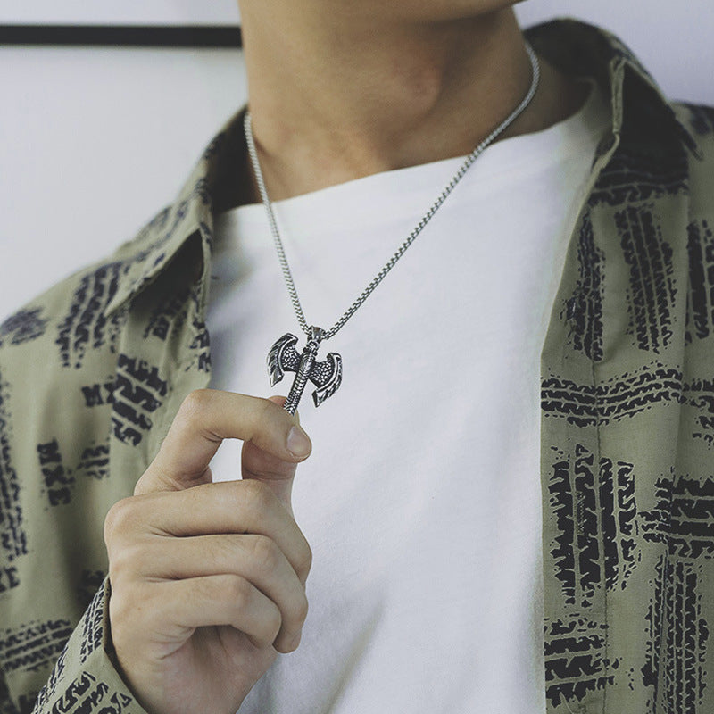 Wholesale Stainless Steel Pirate Double Ax Amulet Pendant Necklace