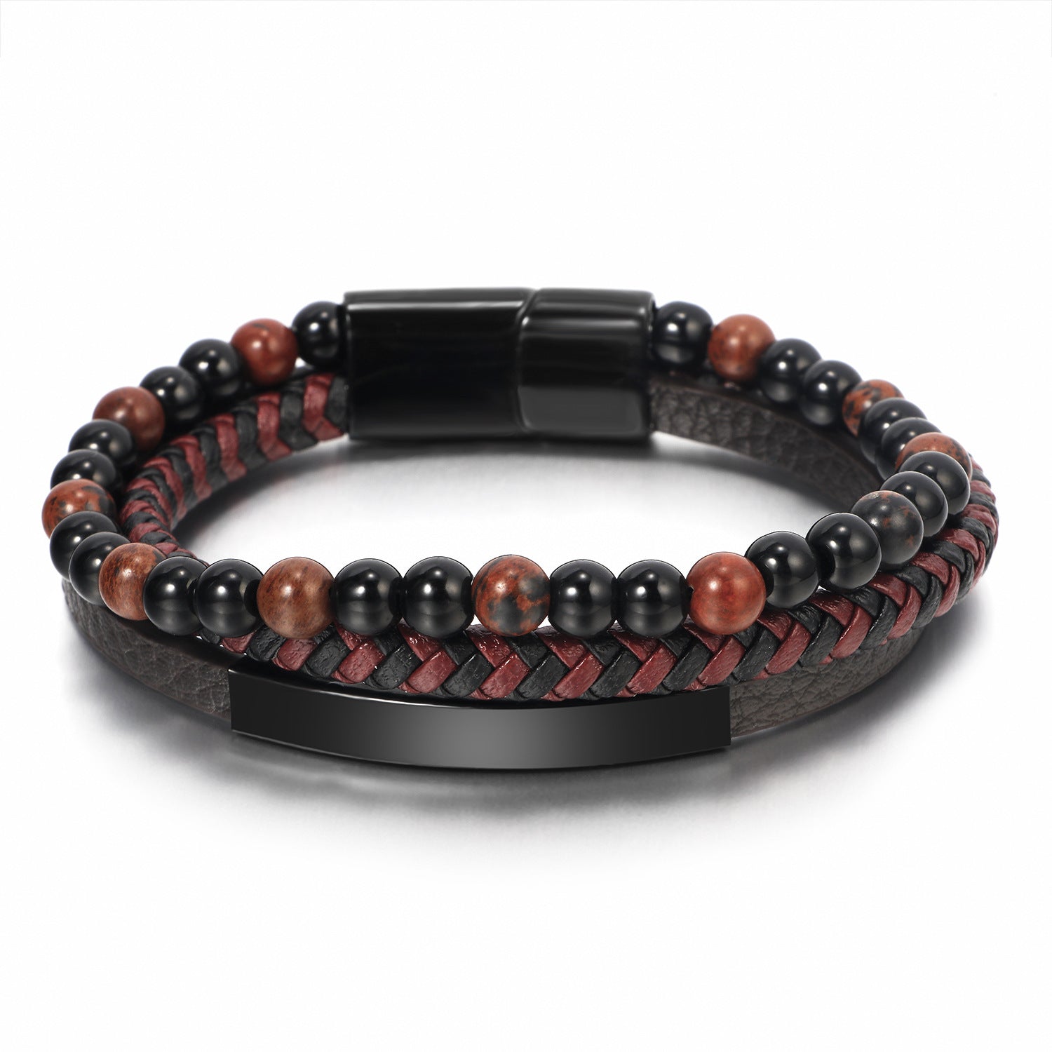 Wholesale Leather Rope Natural Stone Stainless Steel Men Bracelet