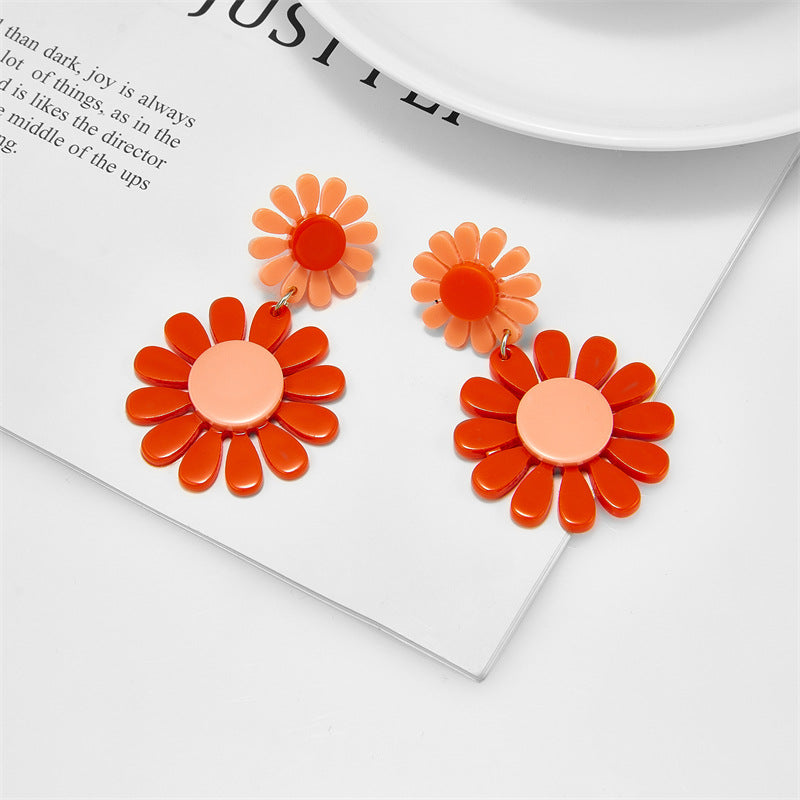 Wholesale Orange Sunflower Acrylic Earrings