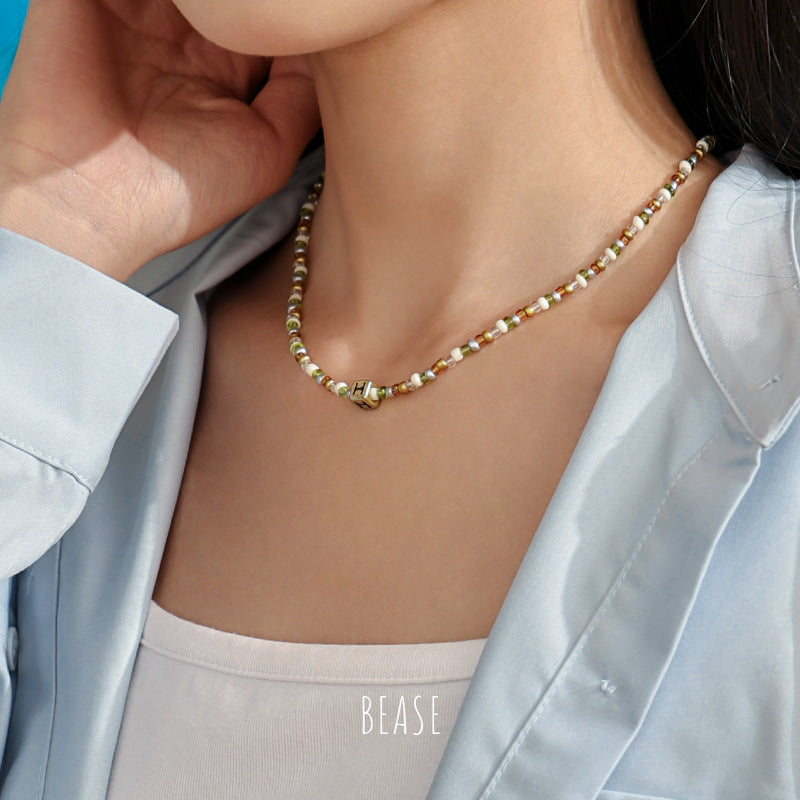 Wholesale Titanium Steel Gold Plated Glass Beads Necklaces