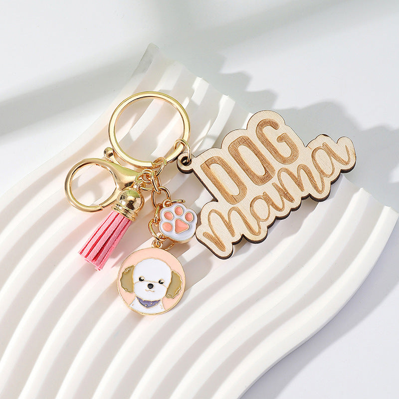 Wholesale Metal Lettering Wood Colorful Flow Mother's Day Keychain