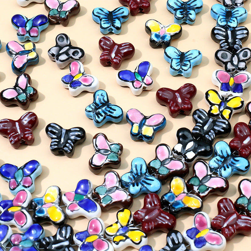 Color al por mayor Peeds de la cadena de cerámica de mariposa pintada a mano.