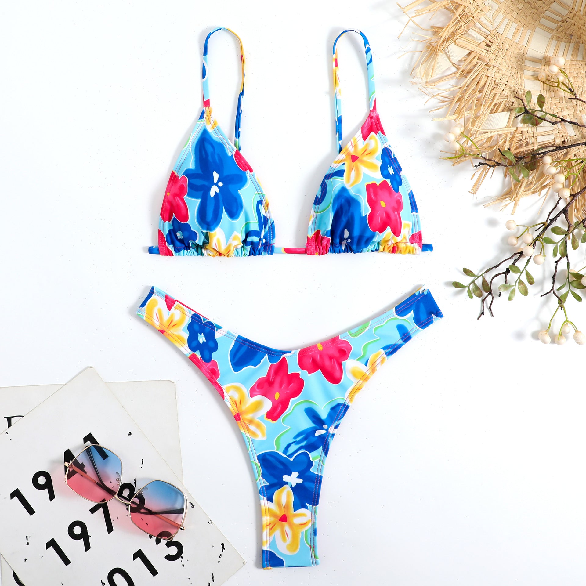 Wholesale Multicolor Printed Two-piece Polyester Swimwear