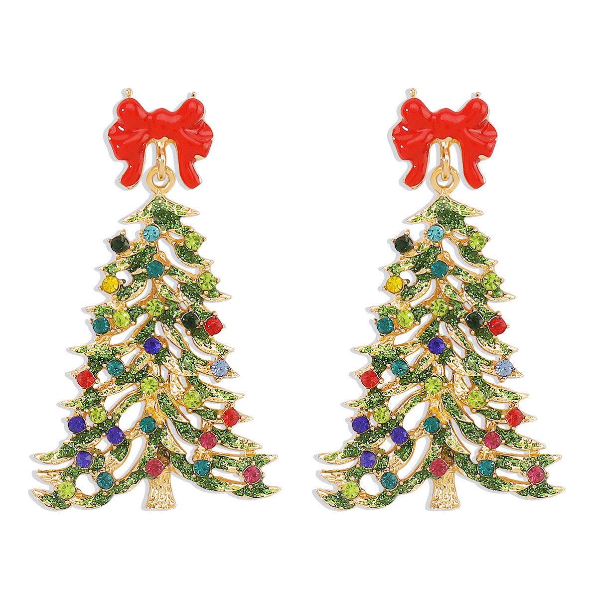 Wholesale Christmas Colored Diamond Pearl Christmas Tree Star Earrings