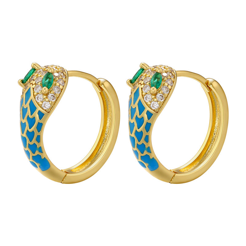 Wholesale Color Drip Oil Cobra Copper Earrings