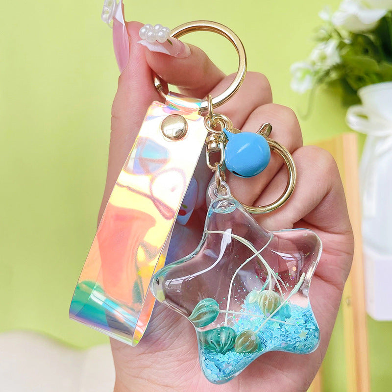 Wholesale Acrylic Into The Oil Dry Flower Five-pointed Star Quicksand Creative Key Chain