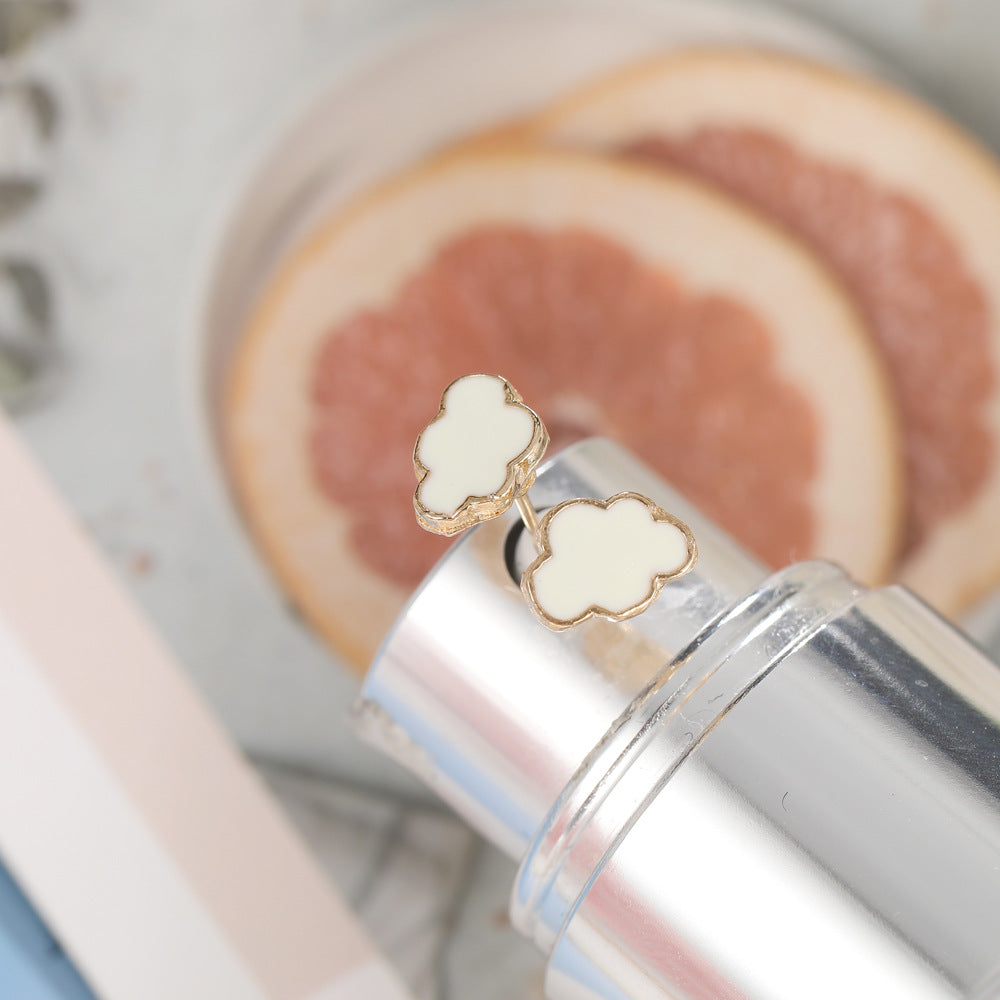 Wholesale Cloud Drip Oil White Alloy Ear Studs