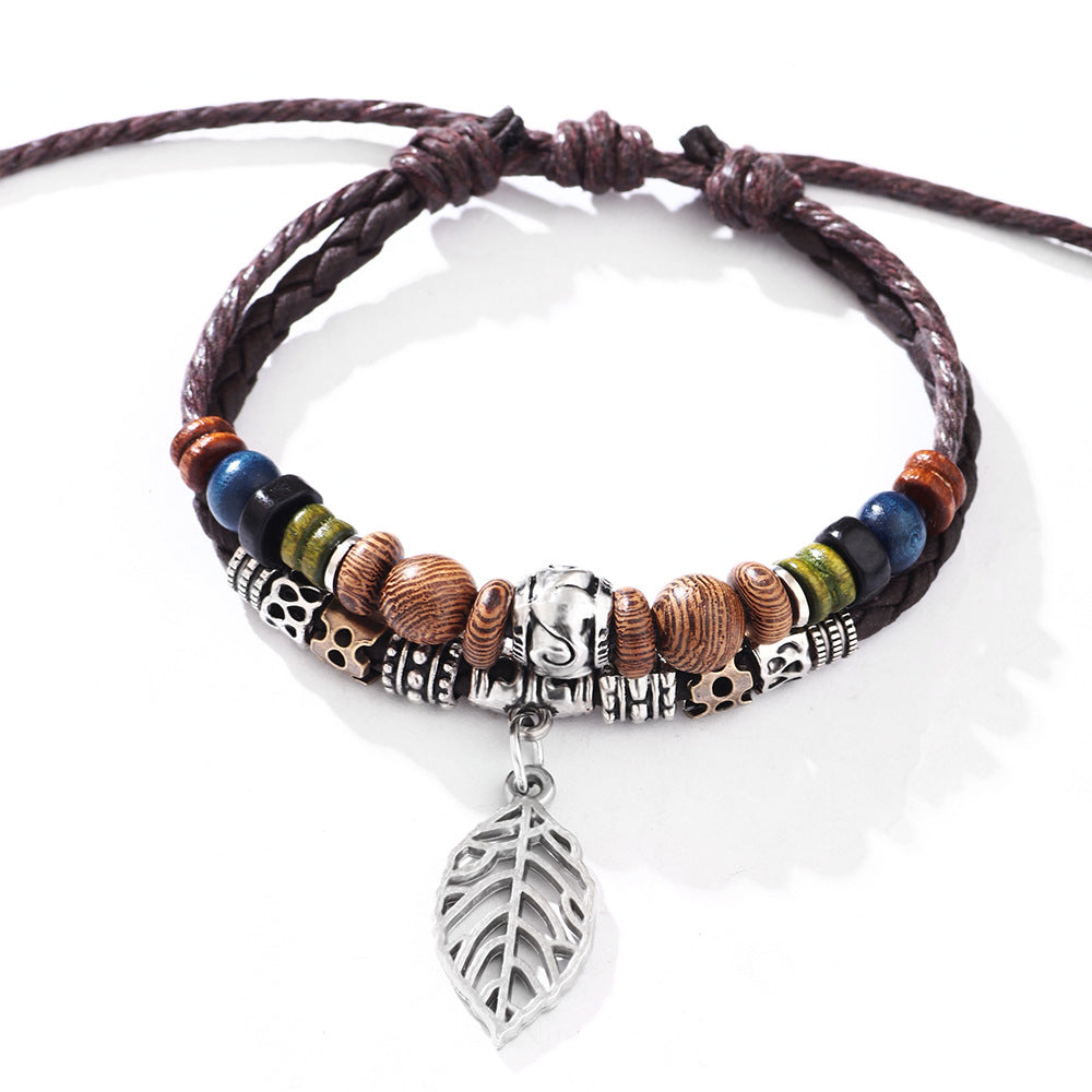 Wholesale Wax Rope Metal Feather Pendant Necklaces