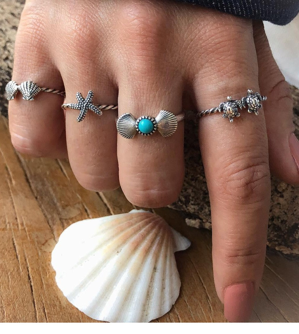 Wholesale Vintage Sea Turtle Starfish Alloy Ring Set of Four