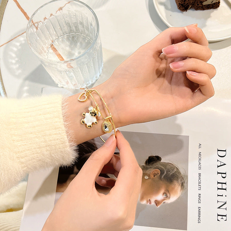 Wholesale Heart Bear with Diamonds Alloy Bracelet