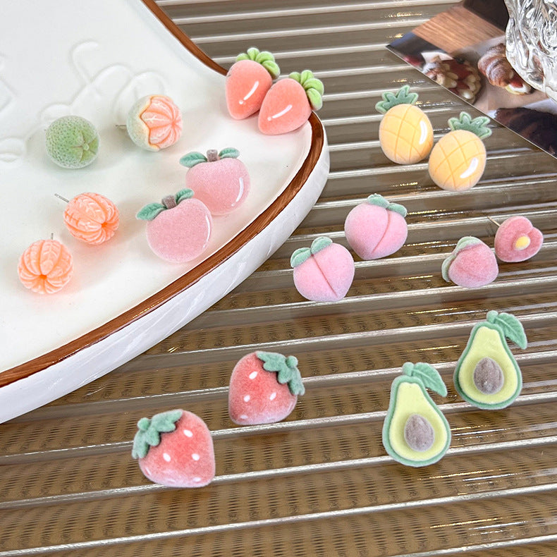 Wholesale Flocked Fruit Stud Earrings