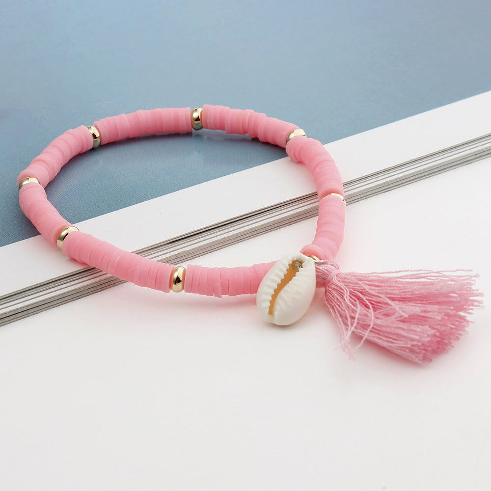 Wholesale Colorful Soft Pottery Shell Tassel Bracelet