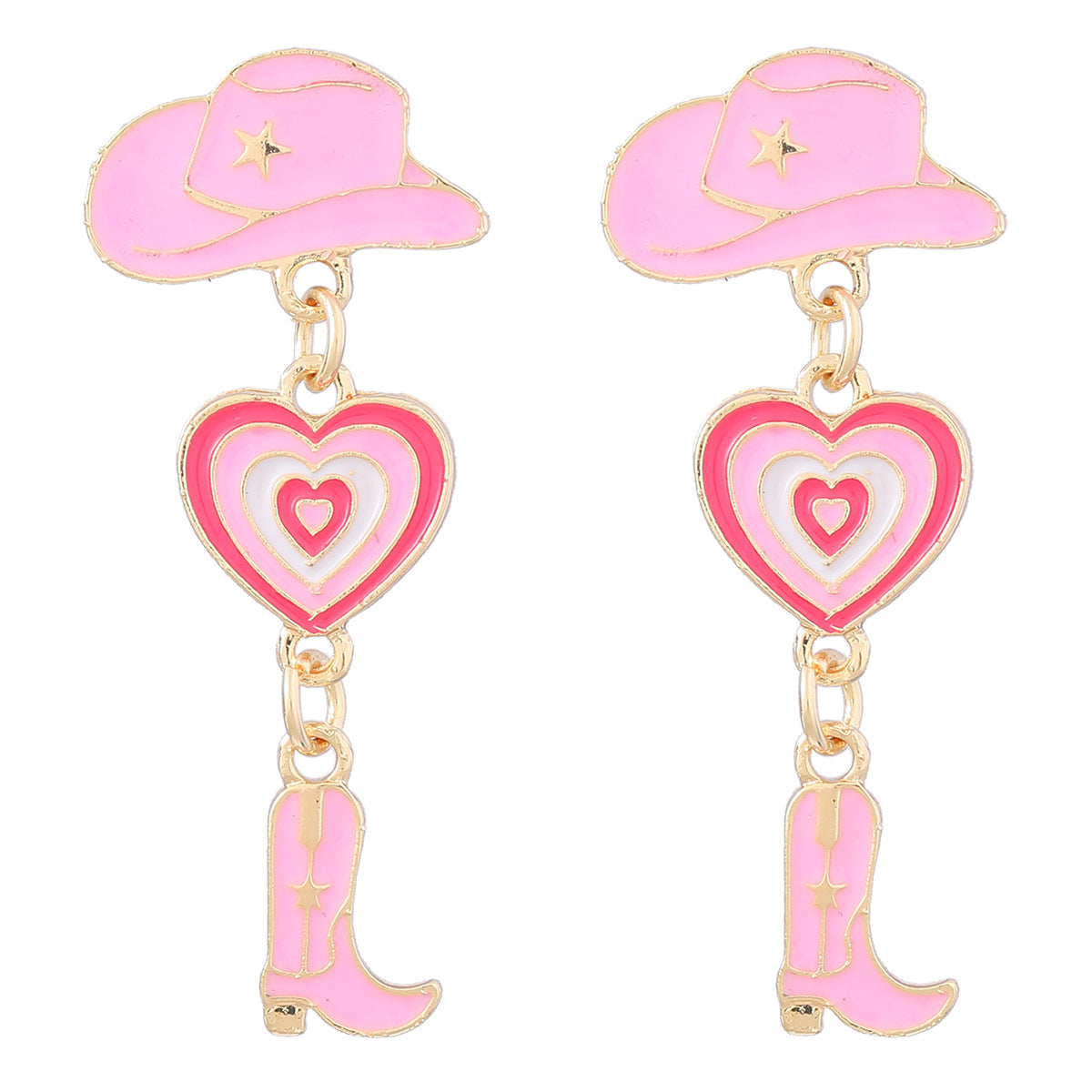 Wholesale Oil Dripping Cowboy Hat Boots Heart Alloy Earrings
