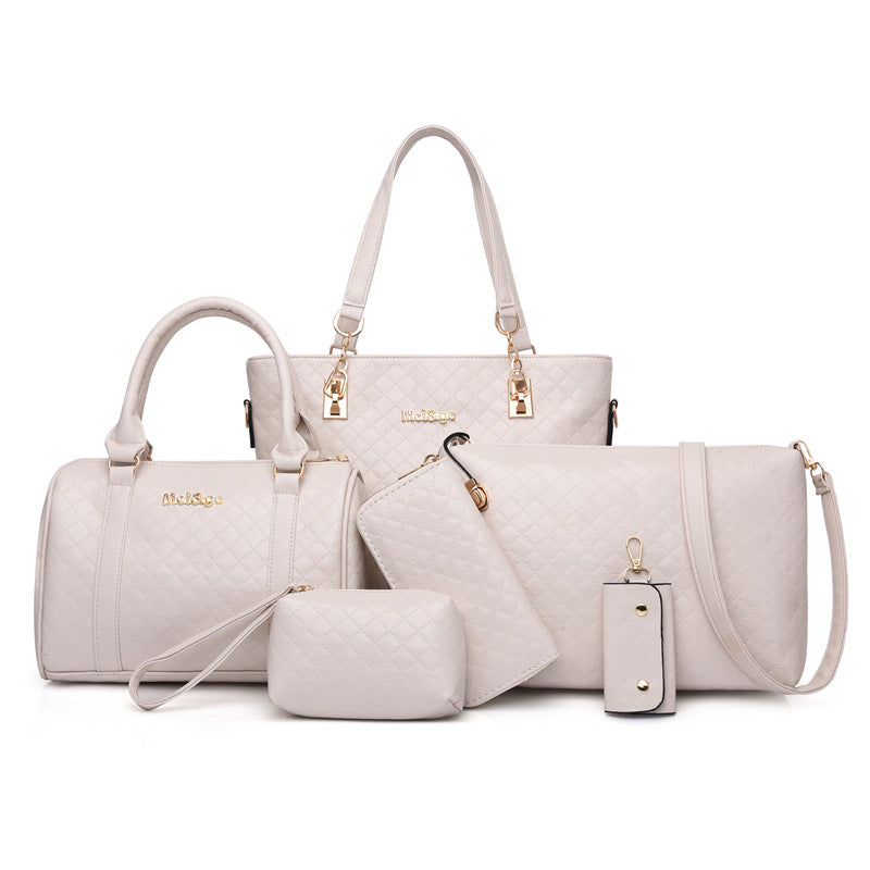 Wholesale PU Rhombus Embroidery Thread Shoulder Handbag Multi-Piece Set