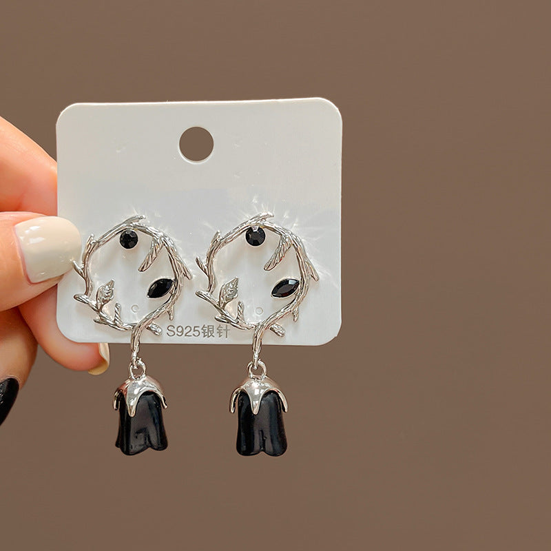 Wholesale Thorn Cane Red Rose Alloy Earrings