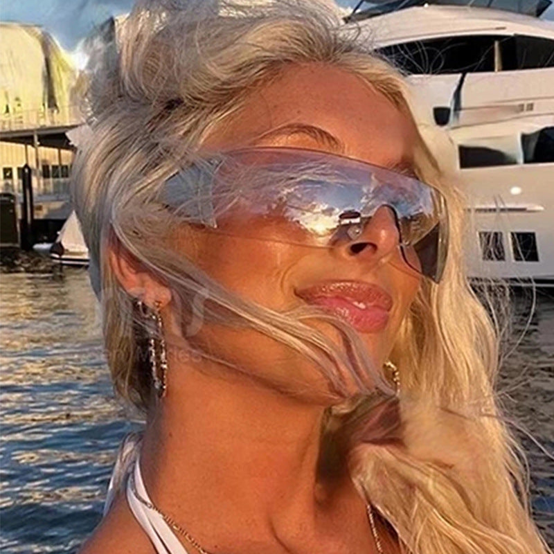 Wholesale Frameless One-Piece Sports Cut Edge PC Women's Sunglasses