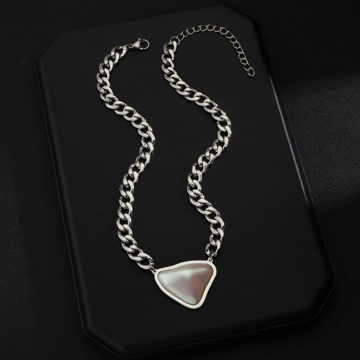 Wholesale Titanium Steel Heart Shape Gemstone Pendant Clavicle Necklace