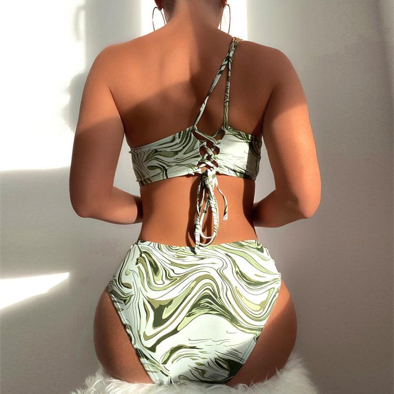 Trajes de baño de poliéster de un solo hombro de talle alto al por mayor