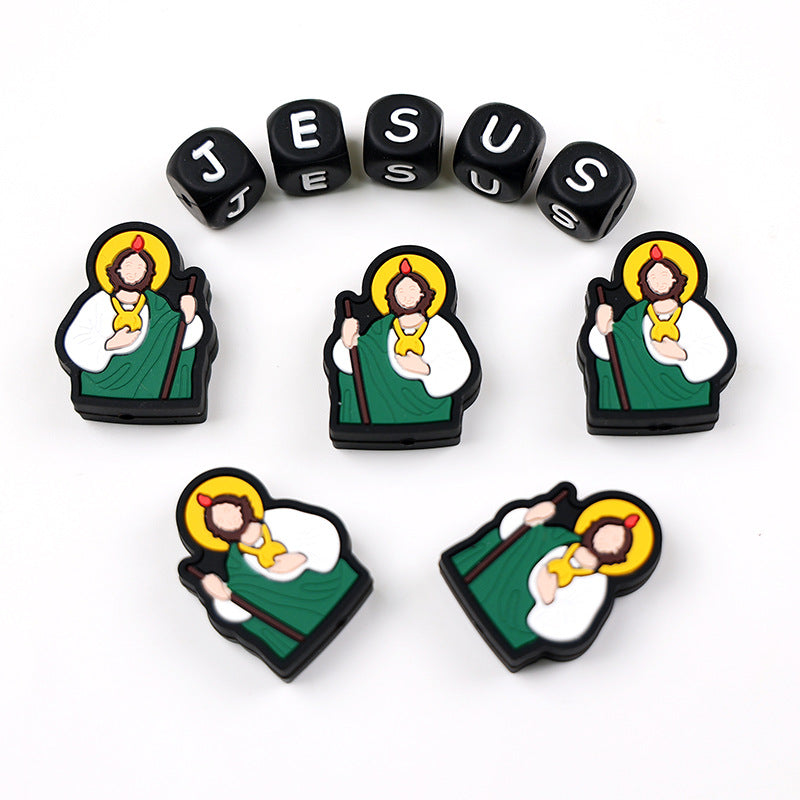 Venta al por mayor 31×24MM Nuestra Señora de Jesús Cuentas DIY de Silicona 10pcs